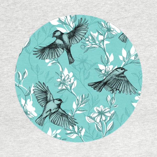 Flowers and Flight in Monochrome Teal by micklyn